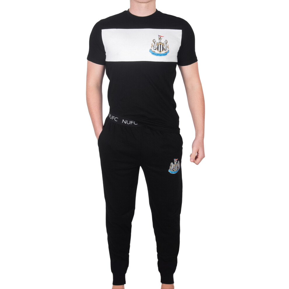 Newcastle United Fc Official Mens Premium Long Pyjamas Set Large Black