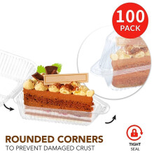 100 Pieces Cake Sandwich Disposable Plastic Containers, 4" Hinged Lid Cheesecake to Go Boxes for Home Bakery Cafe