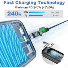 Tester Miernika Mocy 240 w z Adapterem USB-C - Wyświetlacz LED Napięcia i Prądu, Złącze Przedłużające Typu C Męskie do Żeńskiego, 3 Szt.