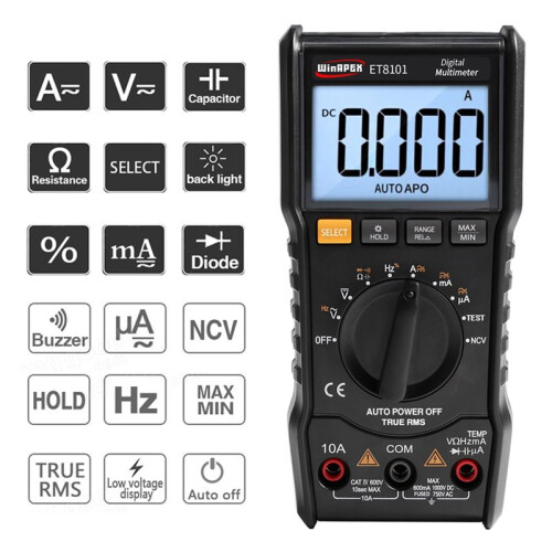 WinAPEX ET8101 Digital Multimeter True RMS Full Protection AC/ Voltage Current Resistance Capacitance with LCD Backlight 2