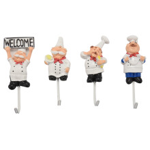 Pack of 4 Resin French Chef Figurine Wall Hooks Decorative Cook Wall Mount Rack Hook Hanger(Assorted Style)