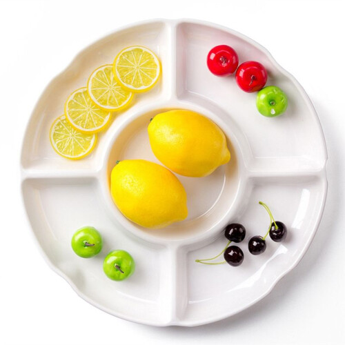 5 Combined Round Plastic Tray, Size: 13 Inches, White Plastic Partition 2