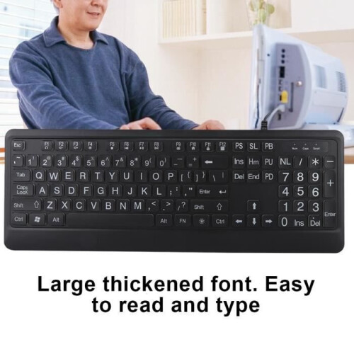 Ergonomic USB Wired Keyboard with Large White Keys, Backlit Multimedia Silent Keys for Home Office 1