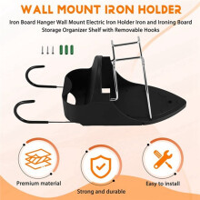 Iron Board Hanger Wall Mount Electric Iron Holder Iron and Ironing Board Storage Organizer Shelf with Removable Hooks