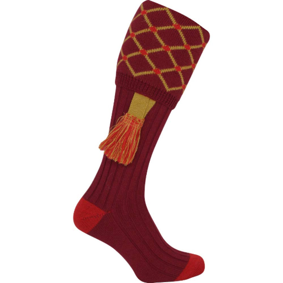 Jack Pyke Pair Of Diamond Shooting Socks With Garters Burgundy/Gold 8 - 11 Uk Multicoloured