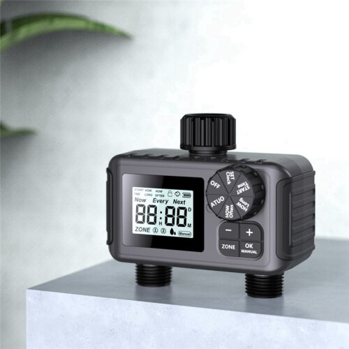 2-Way Programmable Watering Timer for Greenhouse, Lawn Automatic Hose Tap Irrigation System with Drip Controller Valve B 1