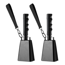 2pcs Cowbells Steel Cow Bell 9 Inch Cowbell Noise Makers Cheering Hand Bell with Wrist Strap for Sports Events Black