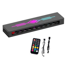 HA60 ARGB&FAN HUB X10 5V 3Pin + PWM 4Pin 2 in 1, Support M/B AURA SYNC & Music Induction & IR Remote Control A