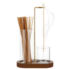 Porte-Encens en Bois avec Double Récupérateur de Cendres en Verre pour le Yoga et la Méditation