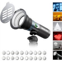 PHOTOOLEX 1 Conjunto de Lanterna Fotográfica de Quatro Cores com 10 Lâminas Magnéticas, Holofote de Estúdio LED com Zoom, Usado para Fotografia