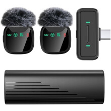 -Profi-Funkmikrofon mit Schublade und Ladeetui für Android, Dual-Lavalier-Mikrofon, Schwarz