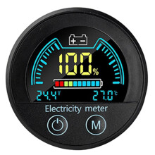 Waterproof Circular LED Digital Voltage and Charge Level Indicator 2-Wire Voltmeter Tester for Car Motorcycle Boat