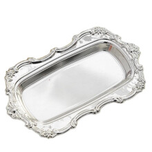 Plateau de Service Élégant en Métal pour Desserts et Rangement de Bijoux, Motif Floral en Relief