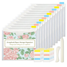 Scrapbook Paper Storage - PVC Storage Bag with Adhesive Index Labels Paper Storage Organizer for Daily Management