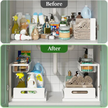 Organizer, Pull Out Cabinet Organizer 2 Tier Slide Out Sink Shelf Cabinet Storage Shelves, Storage for Kitchen Bathroom