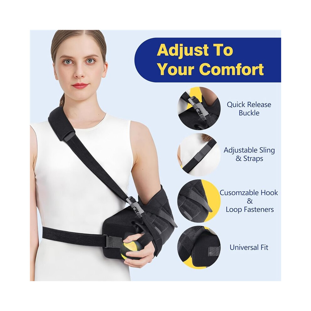 Abducted Shoulder Sling Immobilizer, Padded Rotator Cuff Support Brace with Removable Abduction Pillow and Exercise