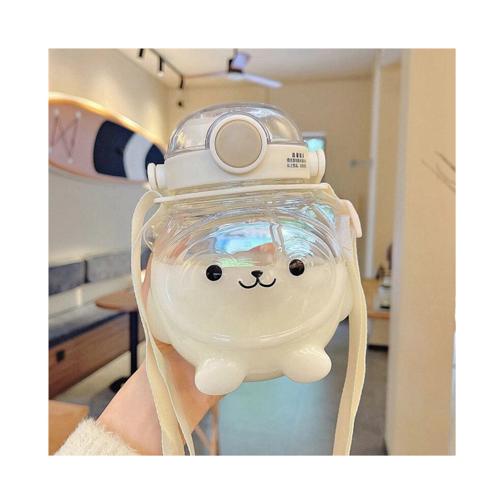 1000Ml Cute Little-Bear Large Capacity Children's Plastic Water Bottle With Straw Little-Bear Straw Cup Coffee Cream