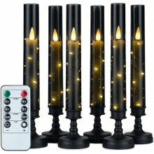 6PC Flameless Candles with Timer,Flickering Flameless LED Pillar Candles for Romantic Ambiance with Embedded Star String