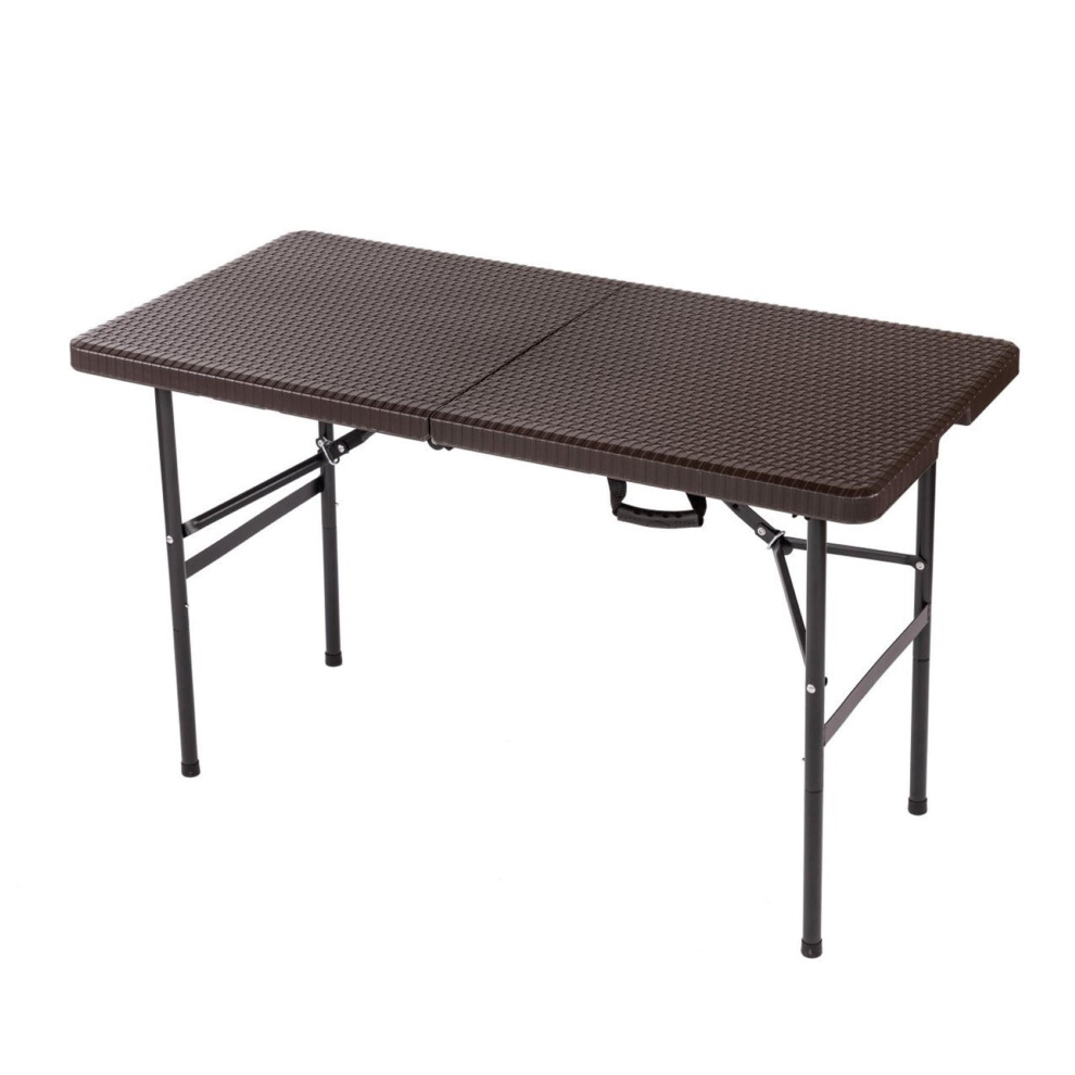 Oypla Heavy Duty Folding Catering Garden Trestle Table - 4Ft, Rattan Brown