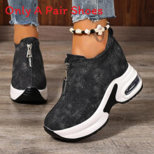 (Black,35)Zapatillas sin cordones de lona para mujer con tacón medio grueso para otoño ropa informal temporadas