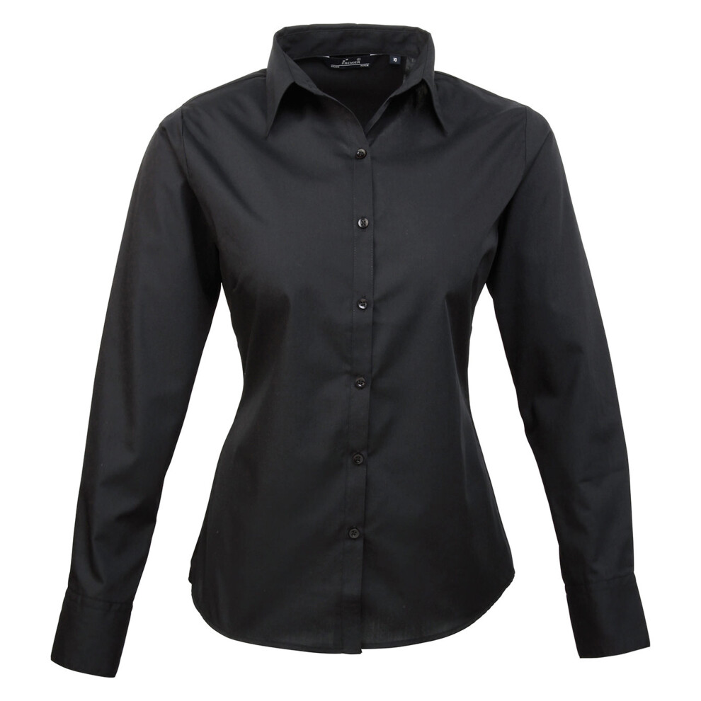 Premier (14, ) Womens/Ladies Poplin Long-Sleeved Blouse Black