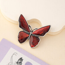 (Red) Vintage Butterfly Shell Brooch Pin With Dual Use For Summer Accessories Fashion