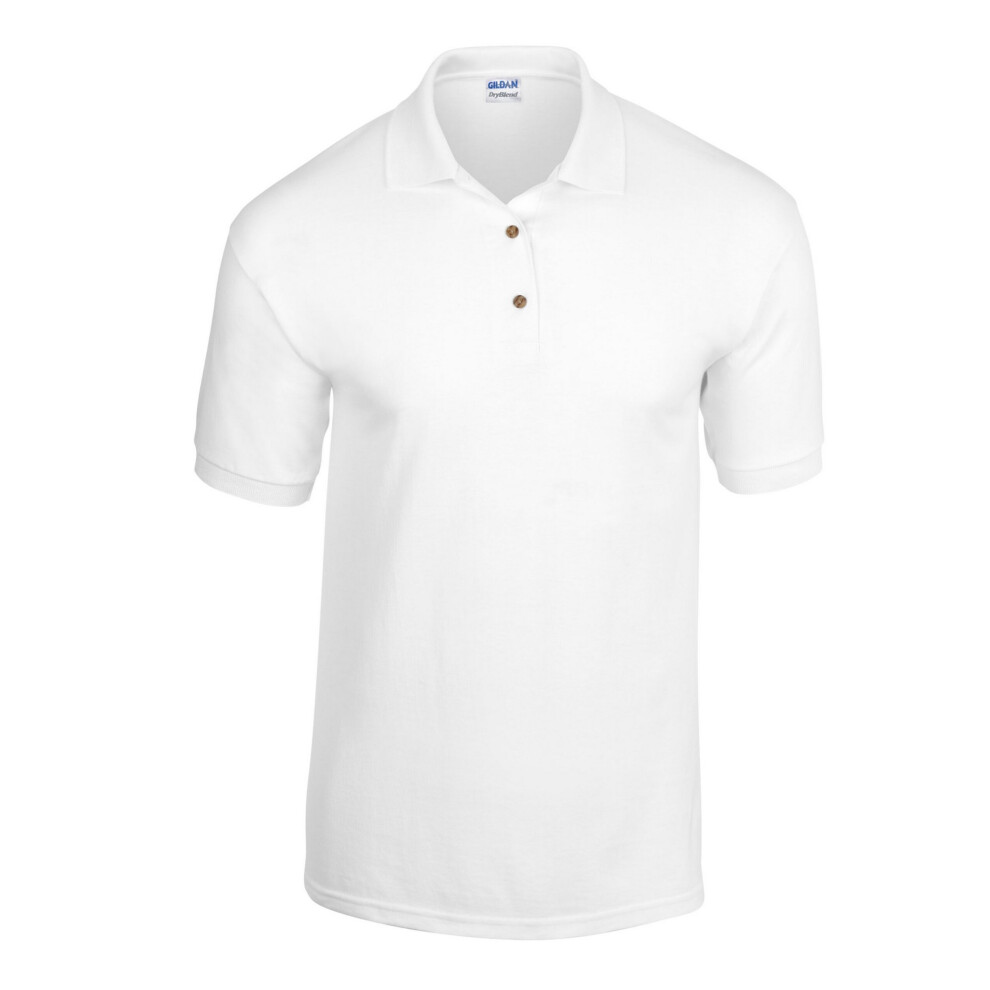 Gildan (M, ) Unisex Adult Knitted Dryblend Jersey Polo Shirt White