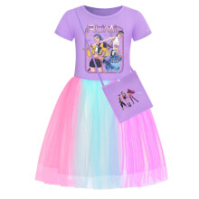 (Purple 2,150cm)Kpop Dämonenjäger Muster Mädchen Kleid mit Baumwollstoff Sommer Geschenk Kleidung