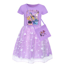 (Purple,120cm)Kpop Dämonenjäger Muster Mädchen Kleid mit Baumwollstoff Sommer Geschenk Kleidung