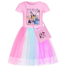 (Pink 2,120cm)Kpop Dämonenjäger Muster Mädchen Kleid mit Baumwollstoff Sommer Geschenk Kleidung