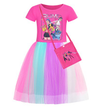 (Rose 2,110cm)Kpop Dämonenjäger Muster Mädchen Kleid mit Baumwollstoff Sommer Geschenk Kleidung
