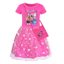 (Rose,110cm)Kpop Dämonenjäger Muster Mädchen Kleid mit Baumwollstoff Sommer Geschenk Kleidung