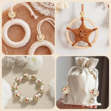Set of 50 round wooden beads with smiling doll heads, 20mm in diameter with 5mm holes, for DIY projects, bracelets, macrame, necklaces