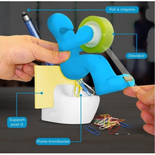 Tape Dispenser - Fun - Blue - Includes: Tape, Paper Clips, Pen - Practical and Funny 1