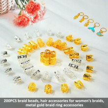 200 accessoires pour tresses et dreadlocks : anneaux, pinces, perles multicolores – alliage – tailles variées – kit complet