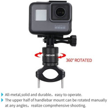 Support de vélo Outado pour GoPro, fixation pour guidon en aluminium, rotation à 360, compatible avec les guidons de 20 à 35 mm (noir)