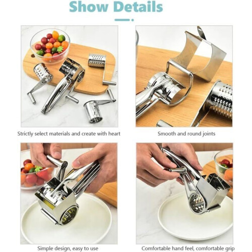 Râpe à fromage 4 en 1 - Râpe de cuisine multifonctionnelle rotative en acier inoxydable 2