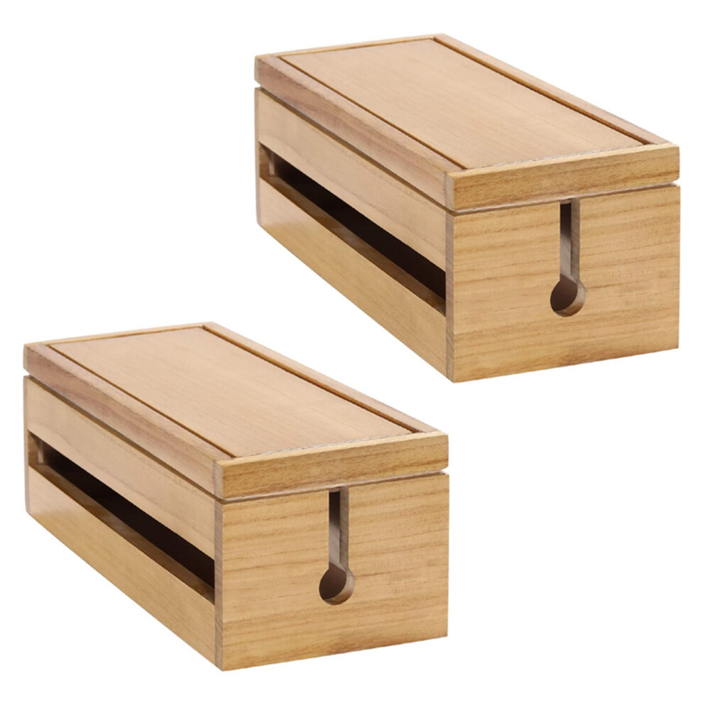 2X Cable Management Box Wooden Cord Organizer Box For Extension Cord Power Stripe Surge Protector Wire (Wood Color) 4713802227495