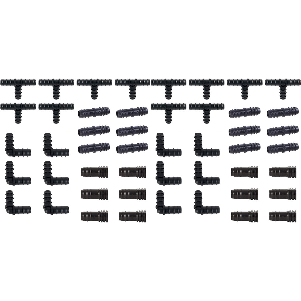 Irrigation Fittings Kit For Drip Tubing -12 Tees,12 Couplings,12 Ends,12 Elbows - 16Mm Compatible Drip Sprinkler Systems 6034116883435