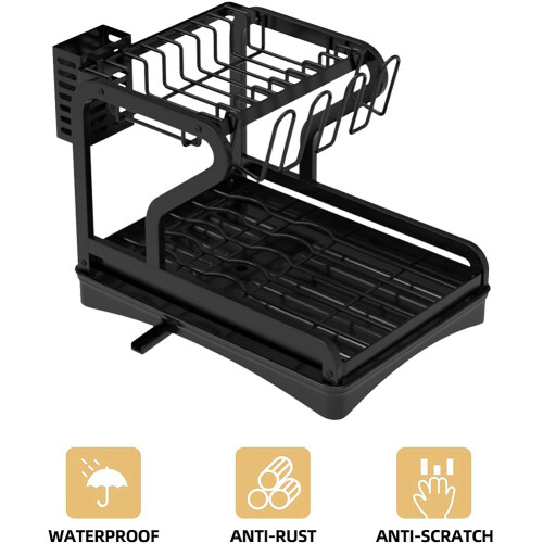 Dish Drying Rack for Kitchen Counter, 2-Tier Drainboard Set with Double-Layer Bowl Rack, Cup Rack, Drain Board 2