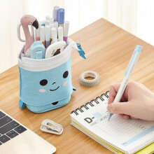 Trousse à crayons mignonne, porte-stylo sur pied, étui à fournitures télescopique - Bleu