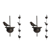 2X Regenkettingen voor Dakgoten Mobiele Vogels op Kopjes Regenklokken 7,8 Ft Regenklokken met Bevestigde Hanger en Vogels