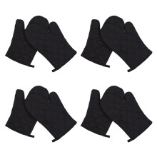 4 Paire Resistant A La Chaleur en Coton Gants de Four Cuisine Cuisson Moufles de Cuisson Noires
