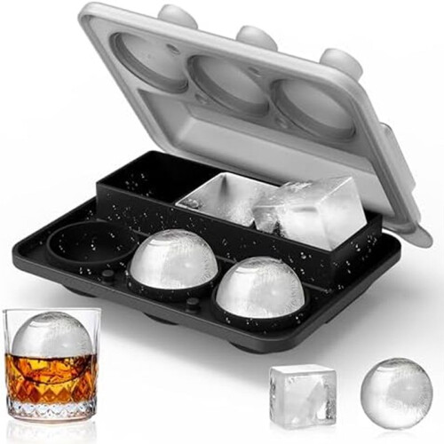 Ice- Tray Combo, Square &  Ice Molds, Slow Melting for Whiskey, Easy Release, Reusable 2