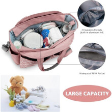 Baby-Wickeltasche, 13 Taschen, mehrere Staufächer, Stilltasche, Reise-Wickeltasche mit Schultergurt (Rosa)