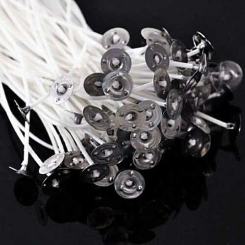 Packung mit 50 gewachsten Baumwolldochten mit Metallhaltern, 20 cm – Weiß 2