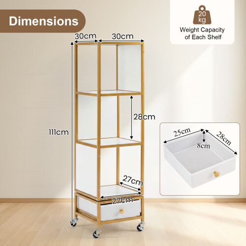 Costway 4-Tier Rotating Bookshelf on Wheels 360 Spinning Corner Shelf Tower 1