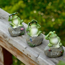 PCS Gartenfrosch-Statue Dekoration, Frösche sitzen auf Steinskulpturen, für drinnen und draußen, Kleben@Z9749