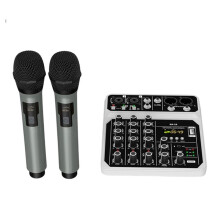 4-Channel Audio Mixer Console Professional Audio Mixer with Wireless Microphone  USB for DJ Karaoke PC Guitar