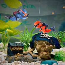 2-delige aquariumdecoratie: duiker, harsbeeldje, aquariumornament voor aquariums